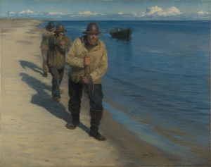 Peder Severin Krøyer - Drei Fischer ziehen ein Boot